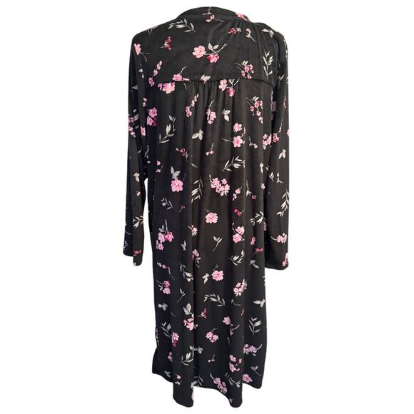 Aerie Floral Long-Sleeve Nightgown – Black/Pink Dark Floral– Size XL-Cozy Velour - Picture 2 of 7
